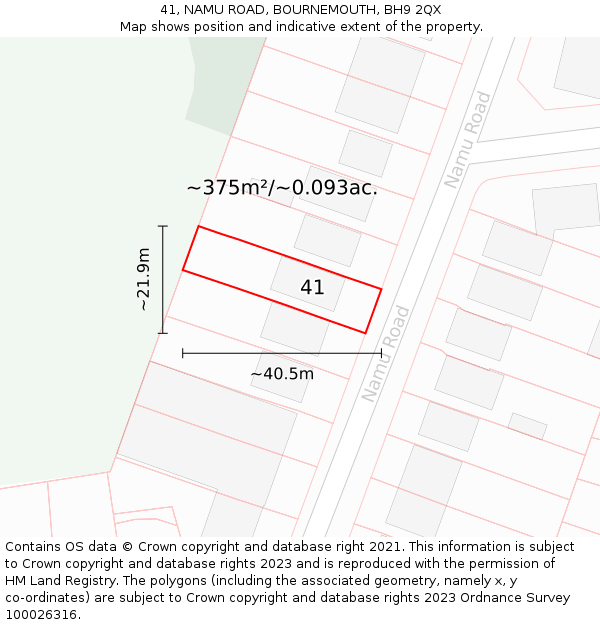41, NAMU ROAD, BOURNEMOUTH, BH9 2QX: Plot and title map