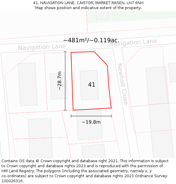 41, NAVIGATION LANE, CAISTOR, MARKET RASEN, LN7 6NH: Plot and title map