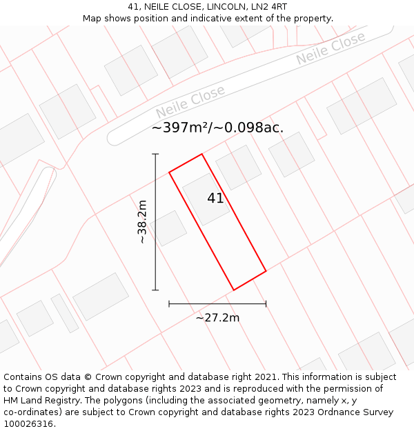 41, NEILE CLOSE, LINCOLN, LN2 4RT: Plot and title map