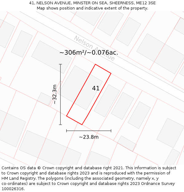 41, NELSON AVENUE, MINSTER ON SEA, SHEERNESS, ME12 3SE: Plot and title map