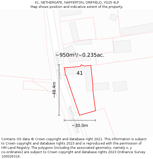 41, NETHERGATE, NAFFERTON, DRIFFIELD, YO25 4LP: Plot and title map
