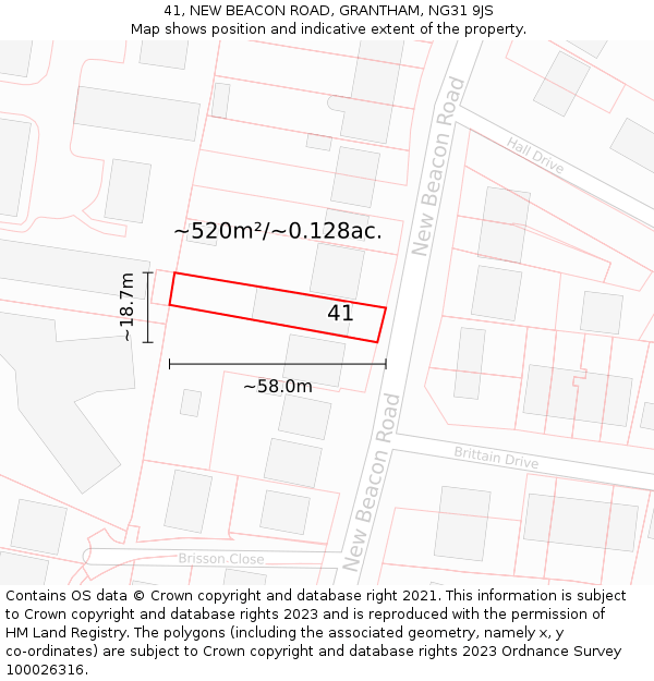 41, NEW BEACON ROAD, GRANTHAM, NG31 9JS: Plot and title map