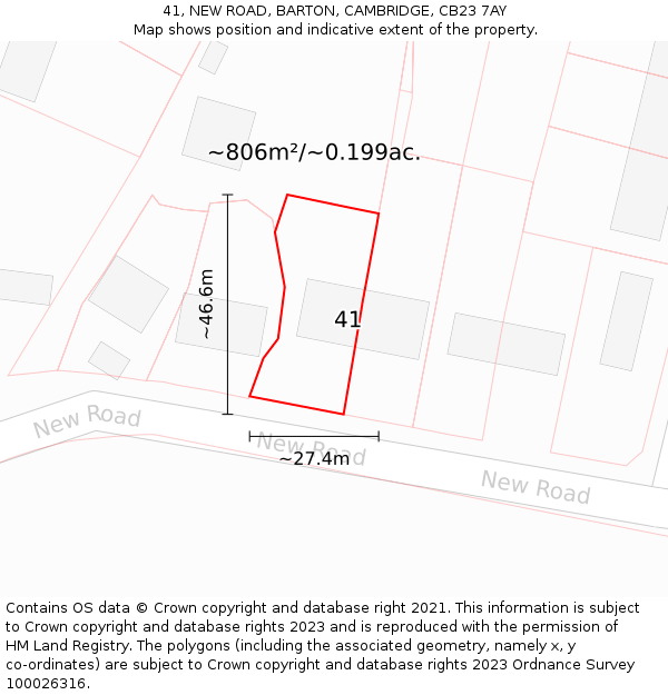 41, NEW ROAD, BARTON, CAMBRIDGE, CB23 7AY: Plot and title map