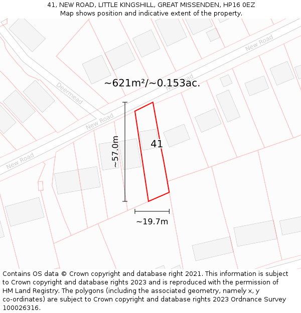 41, NEW ROAD, LITTLE KINGSHILL, GREAT MISSENDEN, HP16 0EZ: Plot and title map