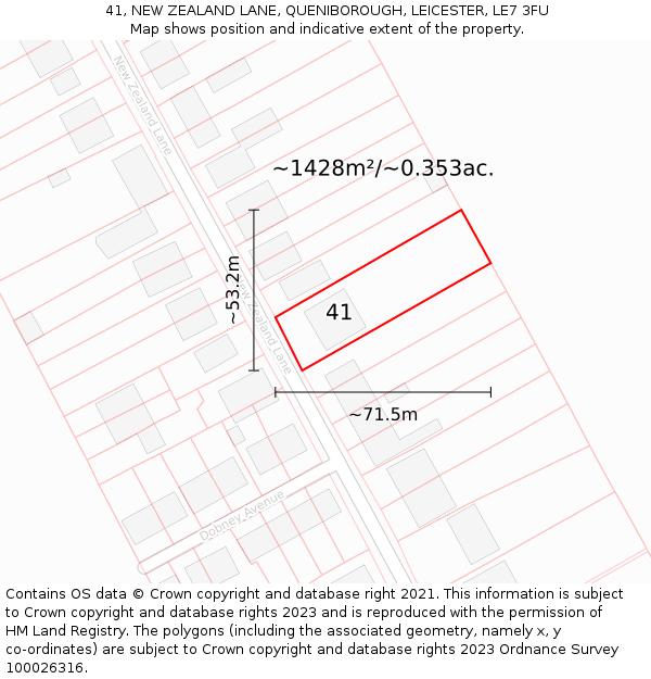 41, NEW ZEALAND LANE, QUENIBOROUGH, LEICESTER, LE7 3FU: Plot and title map