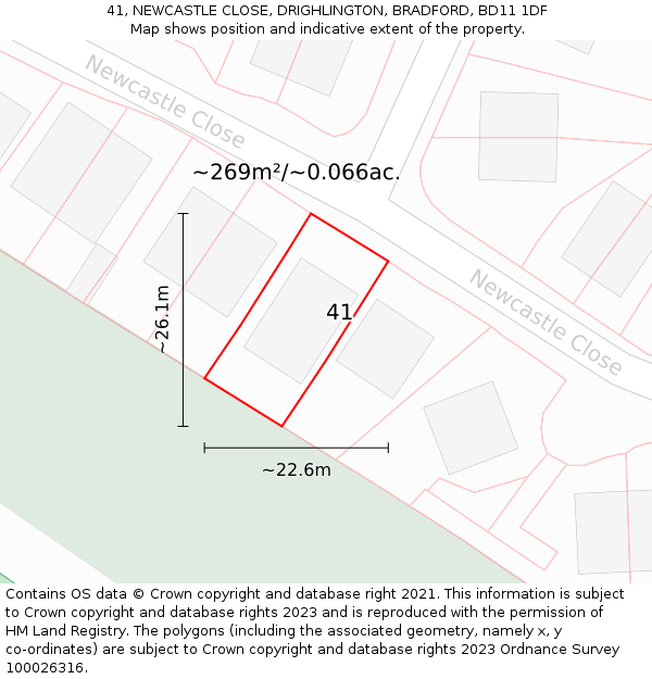 41, NEWCASTLE CLOSE, DRIGHLINGTON, BRADFORD, BD11 1DF: Plot and title map