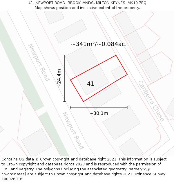 41, NEWPORT ROAD, BROOKLANDS, MILTON KEYNES, MK10 7EQ: Plot and title map