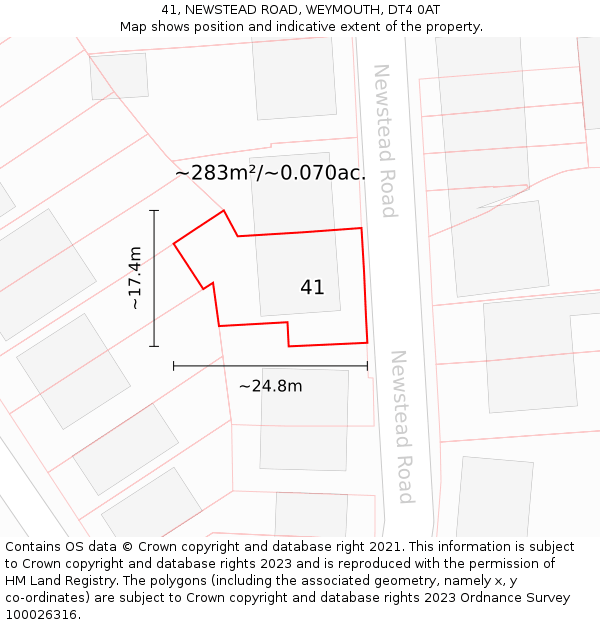 41, NEWSTEAD ROAD, WEYMOUTH, DT4 0AT: Plot and title map