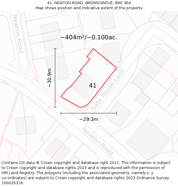 41, NEWTON ROAD, BROMSGROVE, B60 3EA: Plot and title map