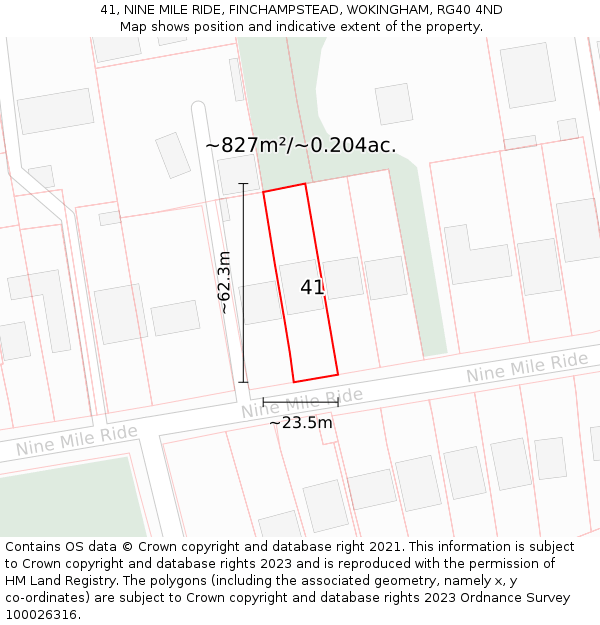 41, NINE MILE RIDE, FINCHAMPSTEAD, WOKINGHAM, RG40 4ND: Plot and title map