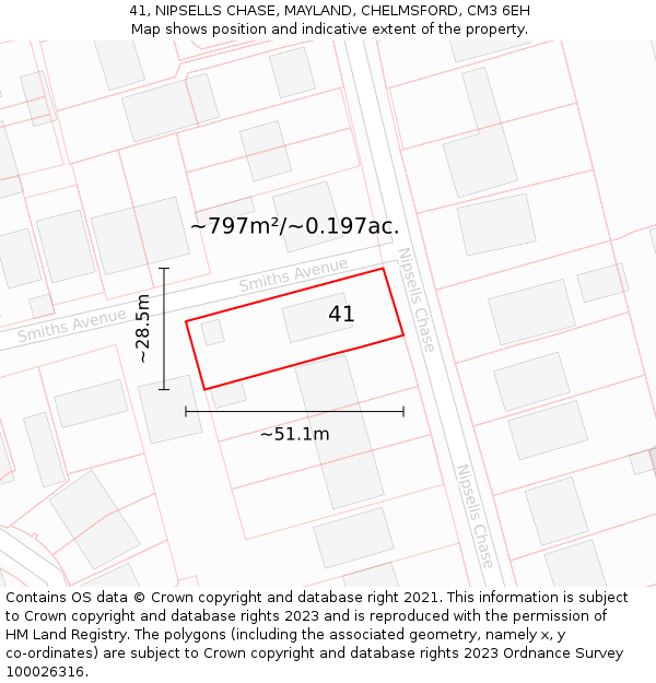 41, NIPSELLS CHASE, MAYLAND, CHELMSFORD, CM3 6EH: Plot and title map