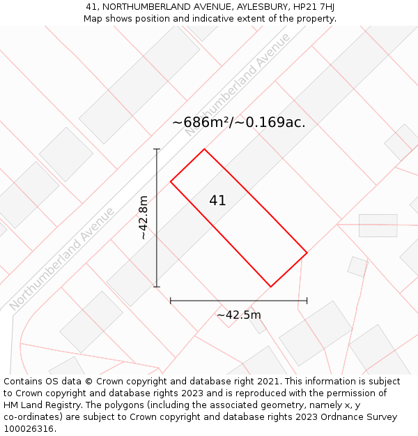 41, NORTHUMBERLAND AVENUE, AYLESBURY, HP21 7HJ: Plot and title map