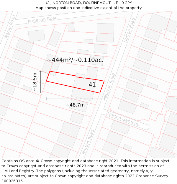 41, NORTON ROAD, BOURNEMOUTH, BH9 2PY: Plot and title map