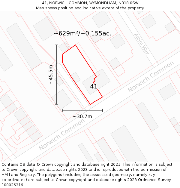 41, NORWICH COMMON, WYMONDHAM, NR18 0SW: Plot and title map