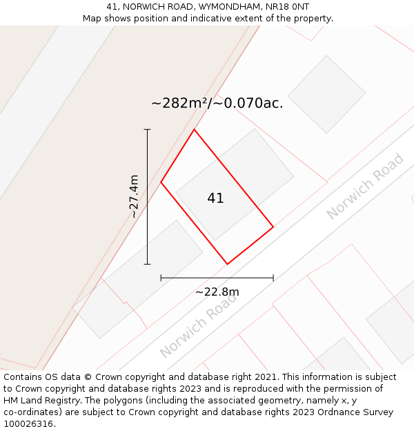 41, NORWICH ROAD, WYMONDHAM, NR18 0NT: Plot and title map