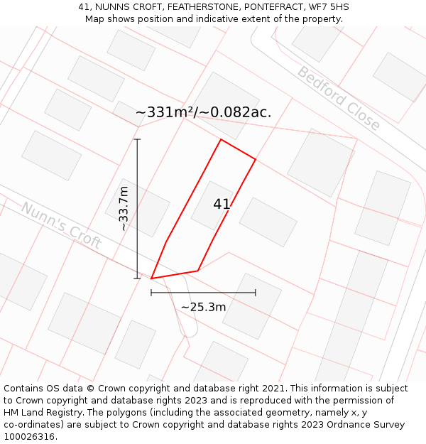 41, NUNNS CROFT, FEATHERSTONE, PONTEFRACT, WF7 5HS: Plot and title map