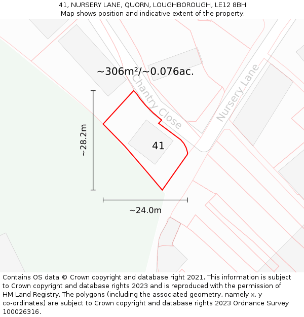 41, NURSERY LANE, QUORN, LOUGHBOROUGH, LE12 8BH: Plot and title map
