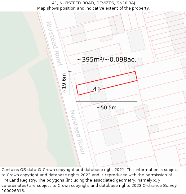 41, NURSTEED ROAD, DEVIZES, SN10 3AJ: Plot and title map