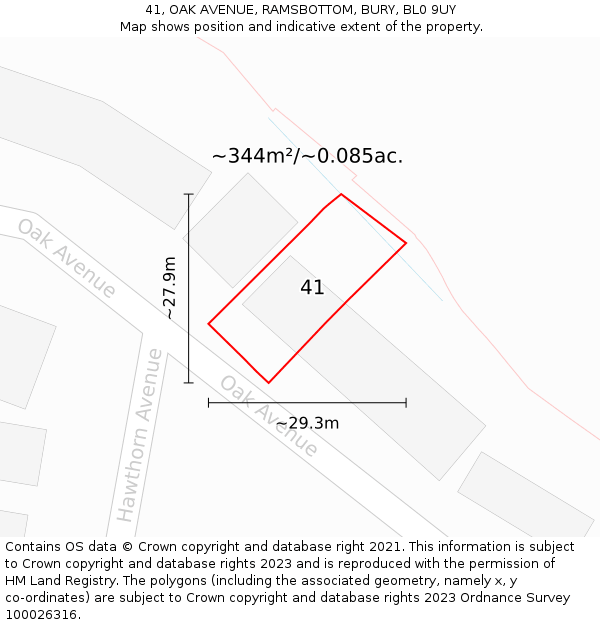 41, OAK AVENUE, RAMSBOTTOM, BURY, BL0 9UY: Plot and title map