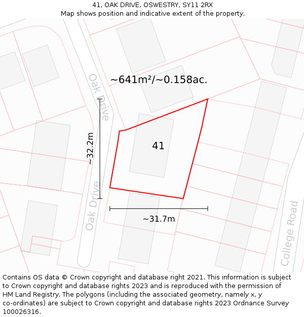 41, OAK DRIVE, OSWESTRY, SY11 2RX: Plot and title map