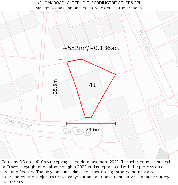41, OAK ROAD, ALDERHOLT, FORDINGBRIDGE, SP6 3BL: Plot and title map