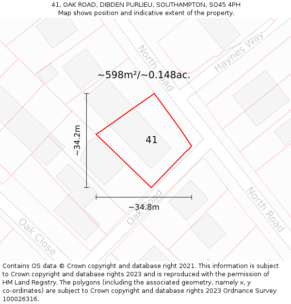 41, OAK ROAD, DIBDEN PURLIEU, SOUTHAMPTON, SO45 4PH: Plot and title map
