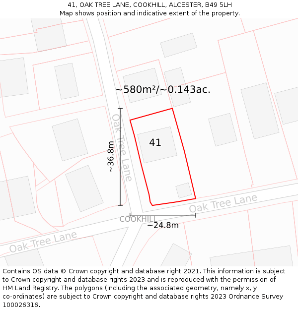 41, OAK TREE LANE, COOKHILL, ALCESTER, B49 5LH: Plot and title map