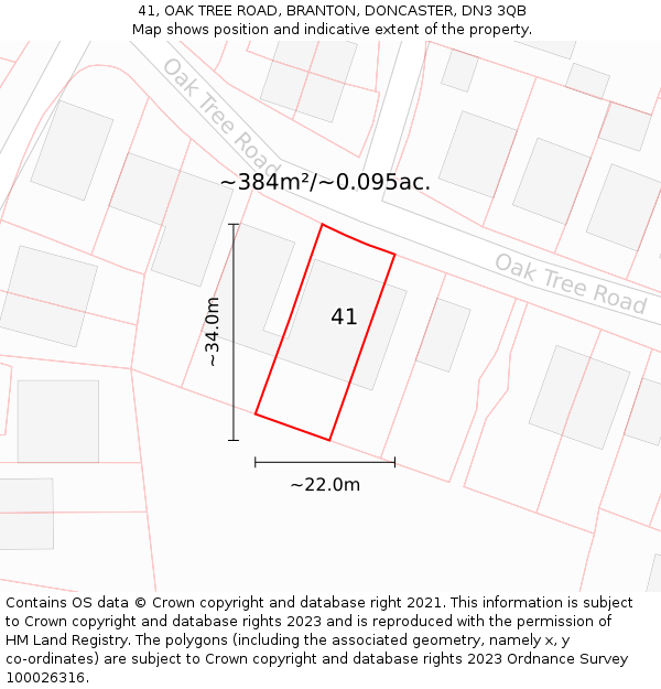 41, OAK TREE ROAD, BRANTON, DONCASTER, DN3 3QB: Plot and title map