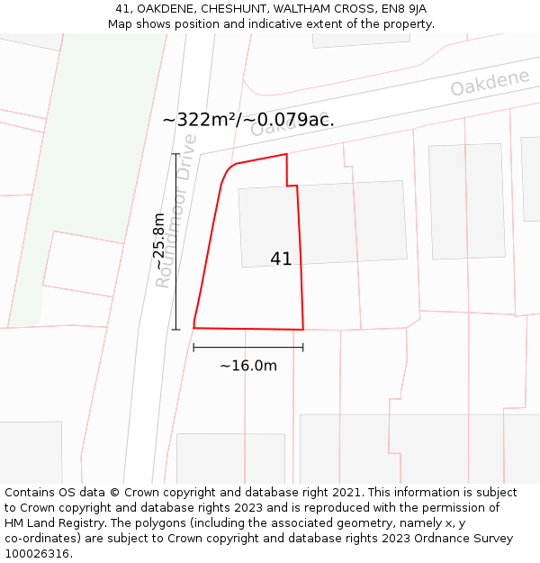 41, OAKDENE, CHESHUNT, WALTHAM CROSS, EN8 9JA: Plot and title map