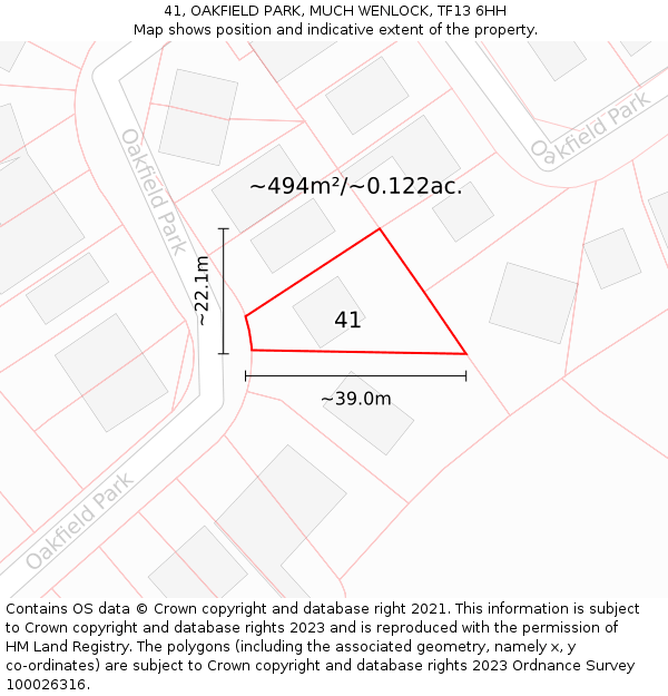 41, OAKFIELD PARK, MUCH WENLOCK, TF13 6HH: Plot and title map