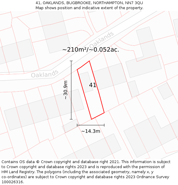 41, OAKLANDS, BUGBROOKE, NORTHAMPTON, NN7 3QU: Plot and title map