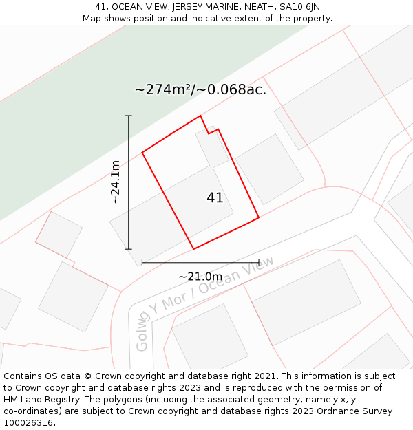 41, OCEAN VIEW, JERSEY MARINE, NEATH, SA10 6JN: Plot and title map
