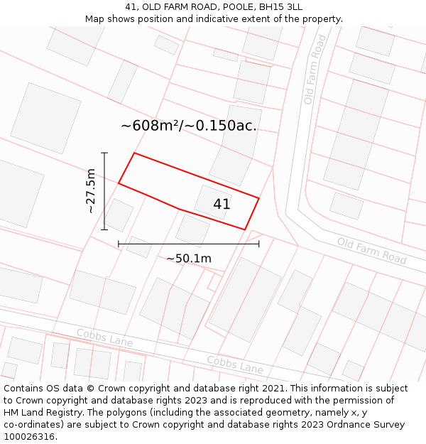 41, OLD FARM ROAD, POOLE, BH15 3LL: Plot and title map
