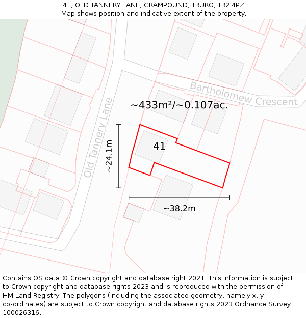 41, OLD TANNERY LANE, GRAMPOUND, TRURO, TR2 4PZ: Plot and title map