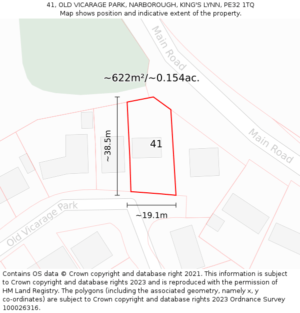 41, OLD VICARAGE PARK, NARBOROUGH, KING'S LYNN, PE32 1TQ: Plot and title map