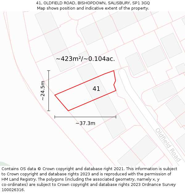 41, OLDFIELD ROAD, BISHOPDOWN, SALISBURY, SP1 3GQ: Plot and title map