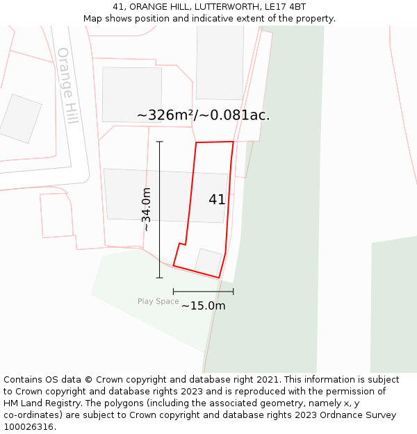 41, ORANGE HILL, LUTTERWORTH, LE17 4BT: Plot and title map