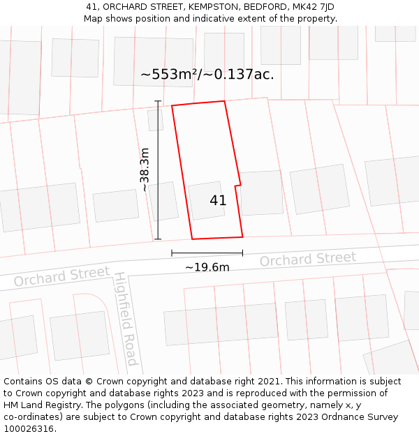 41, ORCHARD STREET, KEMPSTON, BEDFORD, MK42 7JD: Plot and title map