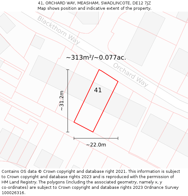 41, ORCHARD WAY, MEASHAM, SWADLINCOTE, DE12 7JZ: Plot and title map