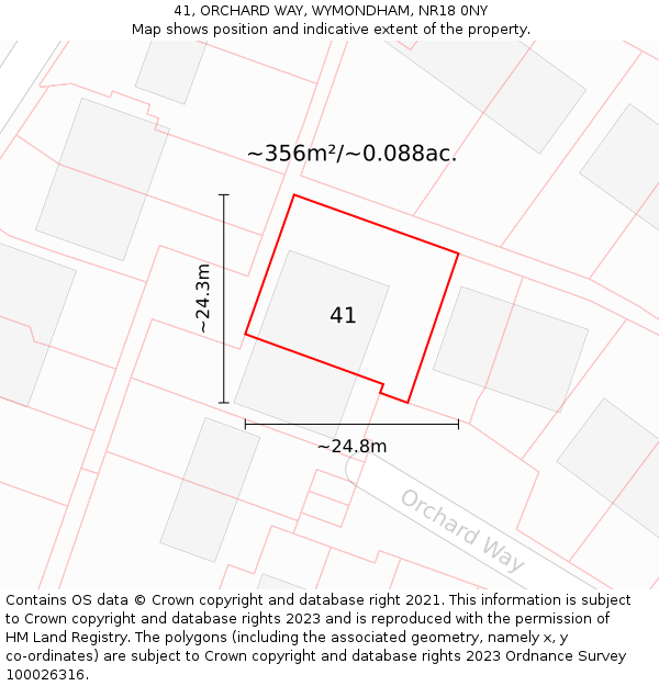41, ORCHARD WAY, WYMONDHAM, NR18 0NY: Plot and title map