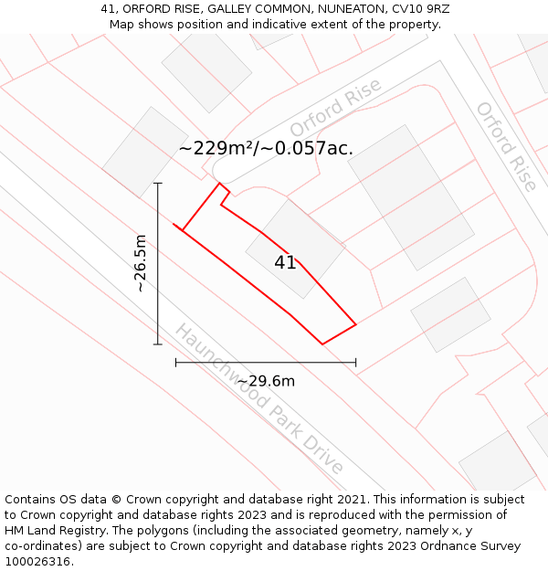 41, ORFORD RISE, GALLEY COMMON, NUNEATON, CV10 9RZ: Plot and title map