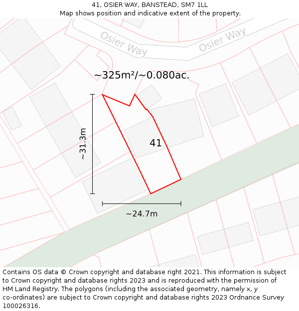 41, OSIER WAY, BANSTEAD, SM7 1LL: Plot and title map
