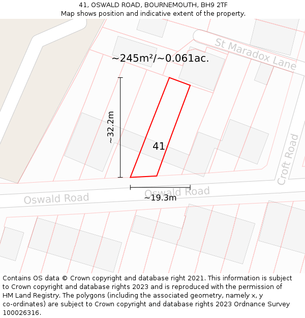 41, OSWALD ROAD, BOURNEMOUTH, BH9 2TF: Plot and title map