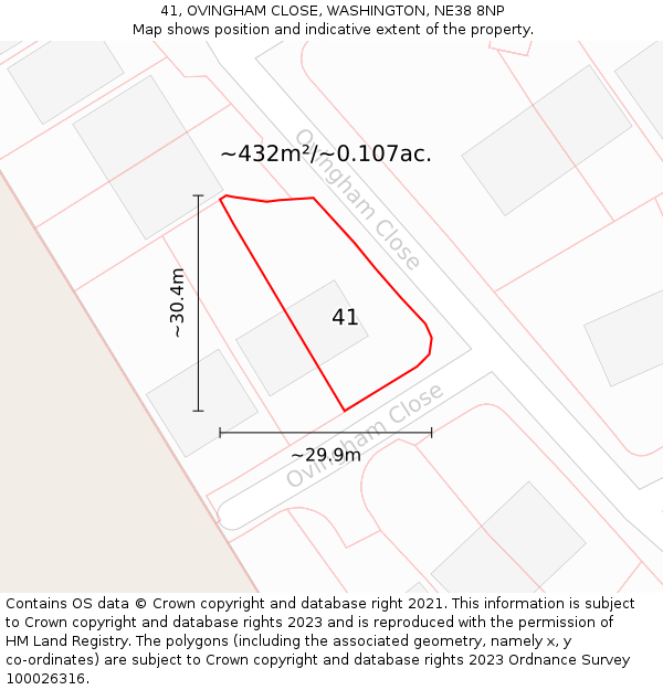 41, OVINGHAM CLOSE, WASHINGTON, NE38 8NP: Plot and title map
