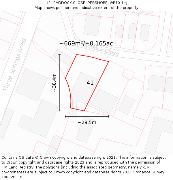41, PADDOCK CLOSE, PERSHORE, WR10 1HJ: Plot and title map