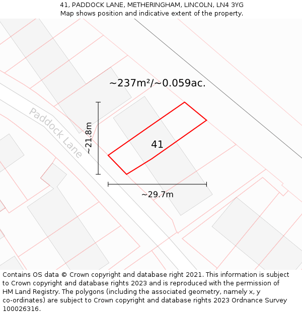 41, PADDOCK LANE, METHERINGHAM, LINCOLN, LN4 3YG: Plot and title map
