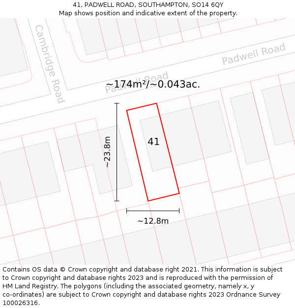 41, PADWELL ROAD, SOUTHAMPTON, SO14 6QY: Plot and title map