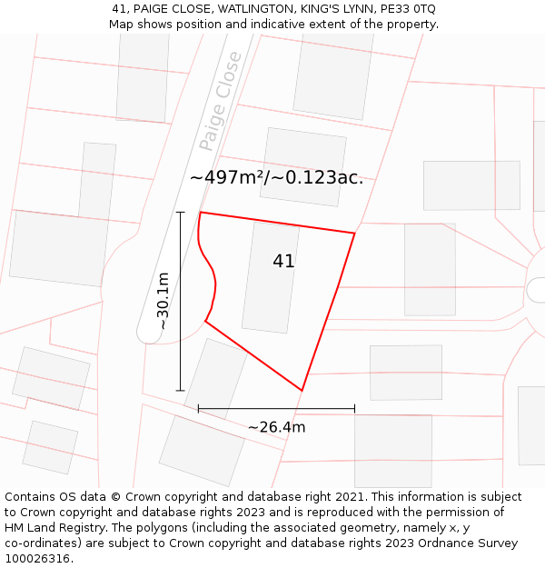 41, PAIGE CLOSE, WATLINGTON, KING'S LYNN, PE33 0TQ: Plot and title map