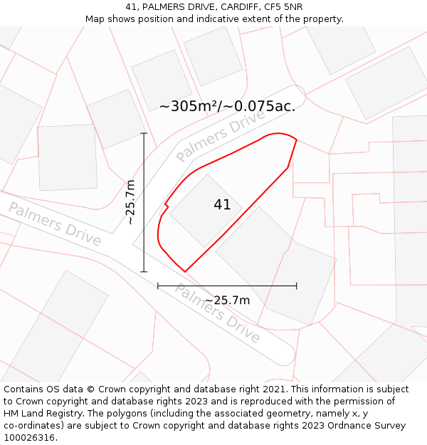 41, PALMERS DRIVE, CARDIFF, CF5 5NR: Plot and title map