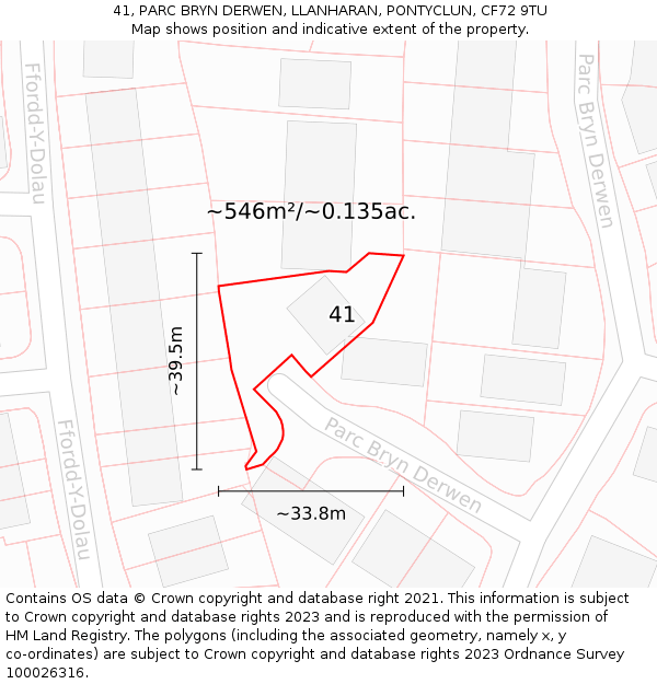 41, PARC BRYN DERWEN, LLANHARAN, PONTYCLUN, CF72 9TU: Plot and title map